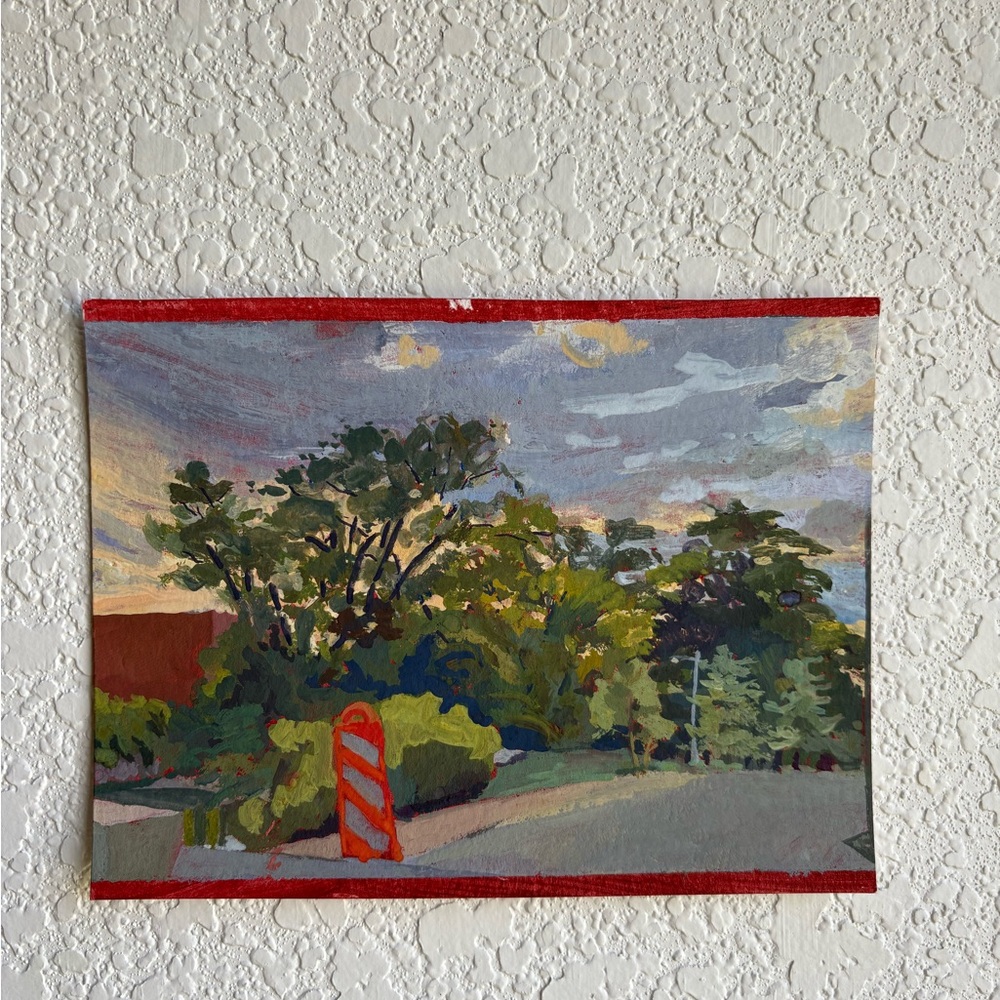 Scenic Landscape Wall Art with Red Accents